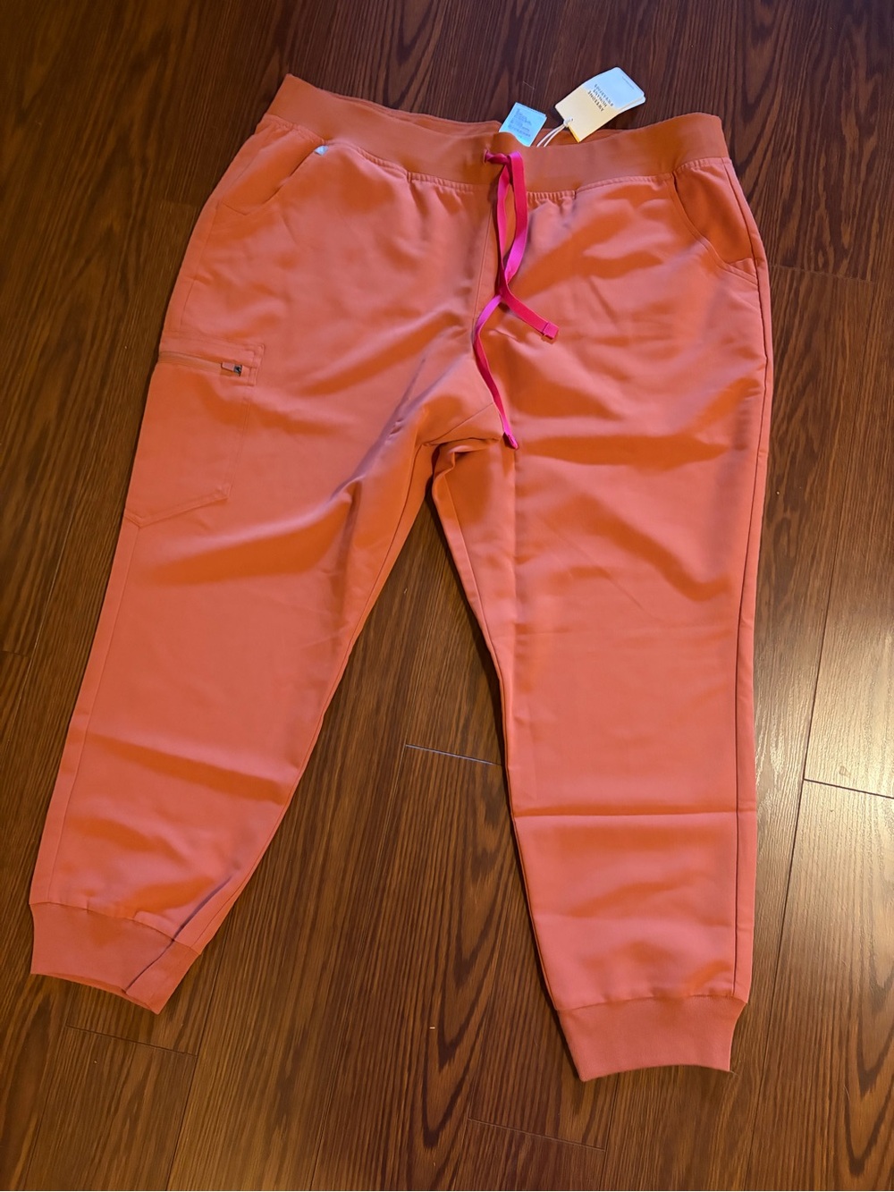 Womens figs Coral Jogger scrub Pants with Pink Drawstring-petite